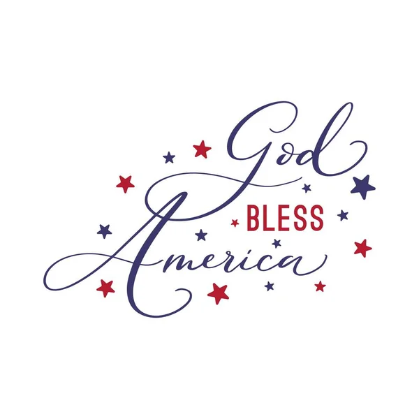Tanrı Amerika 'yı korusun. Vector Typography el yazısı. Amerikan bayrağı renkleriyle illüstrasyon. Tişört izi.