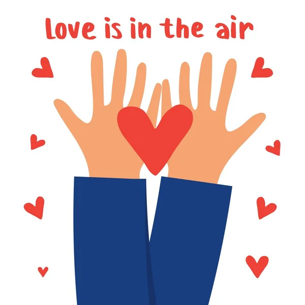 Love Air Romantic Phrase Cute Illustration Hands Heart Happy Valentine — Stock Vector