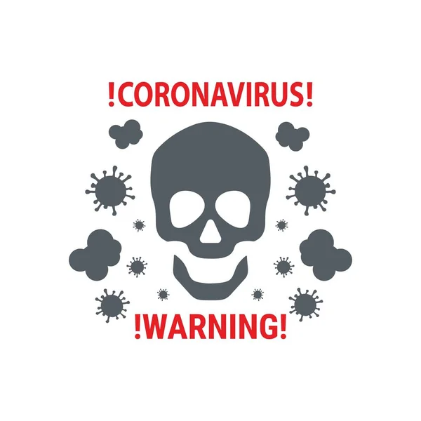 Advertencia Del Coronavirus Ilustración Vectorial Con Cráneo Covid — Vector de stock