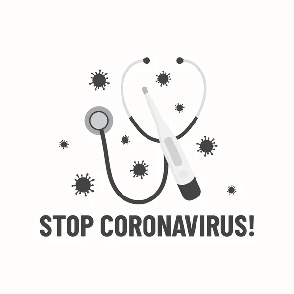Advertencia Del Coronavirus Ilustración Vectorial Con Estetoscopio Termómetro Stop Covid — Vector de stock