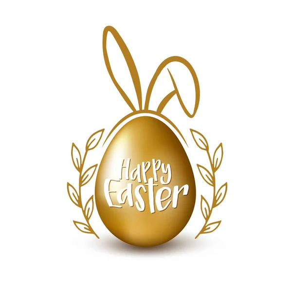 Vector Easter Ovo Dourado Com Orelhas Coelho Letras Doodle Floral —  Vetores de Stock