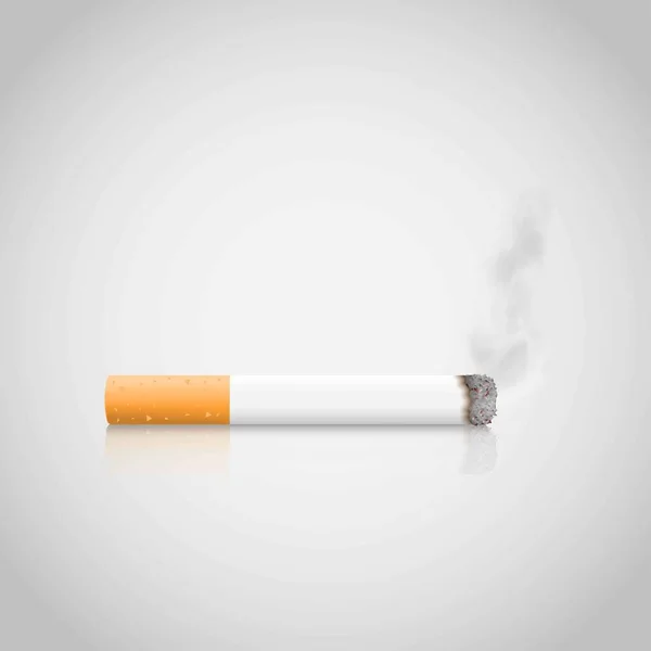 Realistic Burns Cigarette Smoke Grey Background Smoking Illustration — Stock Vector