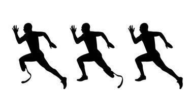 Vector silhouette of athlete runner disabled amputee and without disabled clipart