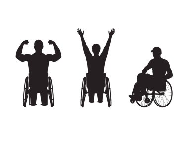 Tekerlekli sandalyedeki adamlar. Engellilerin vektör koleksiyonu