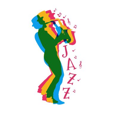 50 'li ya da 60' lı yılların caz müzisyenlerinin renkli silueti. Caz saksafoncusu.. 