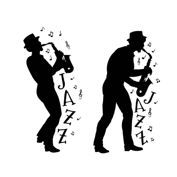 Vector Silhouette Jazz Musicians 50S 60S Style Musicians Jazz Saxophone — 스톡 벡터