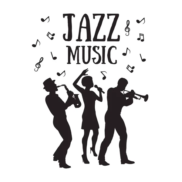 Orquesta Jazz Siluetas Trompetista Saxofonista Cantante Africana Músicos Estilo Los — Vector de stock