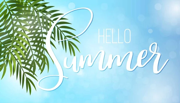 Hallo Sommer Banner Mit Palmzweigen Und Schriftzug Banner Anbieten — Stockvektor