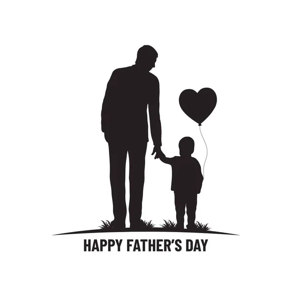 Happy Father Day Poster Father Son Silhouette — Stock Vector