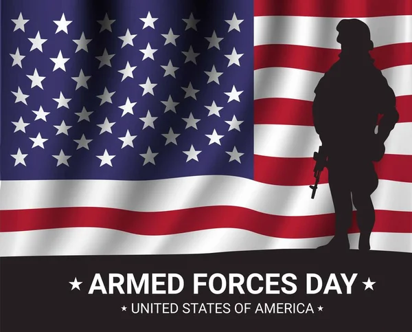 Projekt Plakatu Sił Zbrojnych Sylwetkami Żołnierzy Amerykańską Flagą Ilustracja Patriotyczna — Wektor stockowy