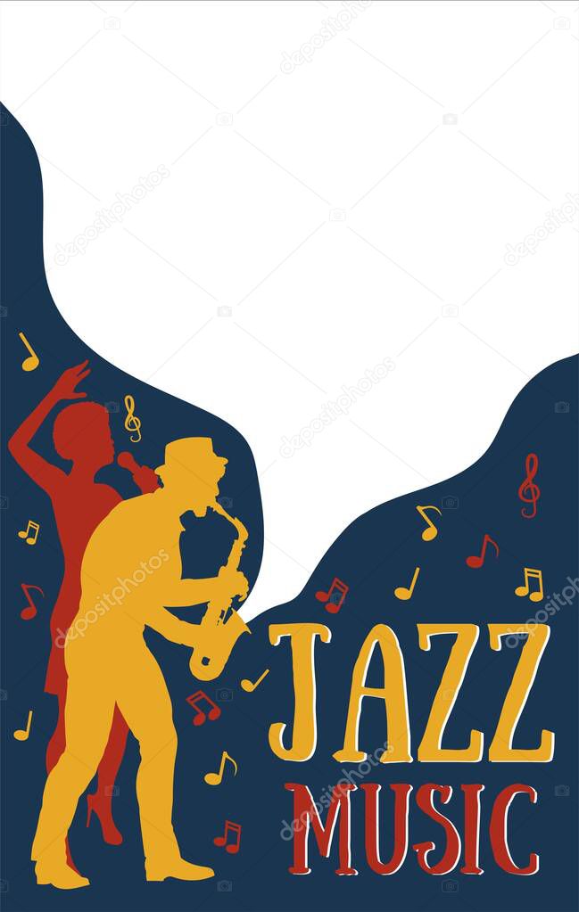 Poster templates for jazz music festival,concert with silhouette of jazz musicians and african girl singer.Retro style illustration