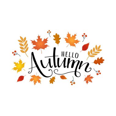 Merhaba sonbahar el yazısı, güz yapraklı. Satılık afişler, broşürler