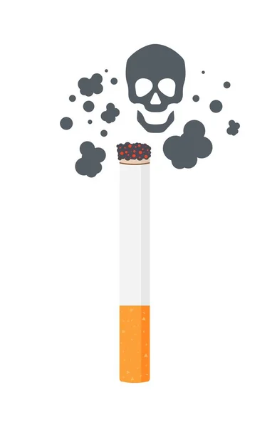 用香烟 烟和骷髅来说明病媒 禁止吸烟 — 图库矢量图片