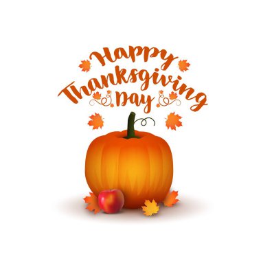 Sonbahar yapraklı turuncu balkabağı ve elma oku. Şükran Günü illüstrasyonu