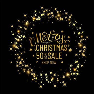 Mutlu noeller indirimli afiş. Altın Vektör lüks illüstrasyon.