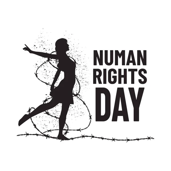 Tag Der Menschenrechte Mädchensilhouette Mit Stacheldraht — Stockvektor