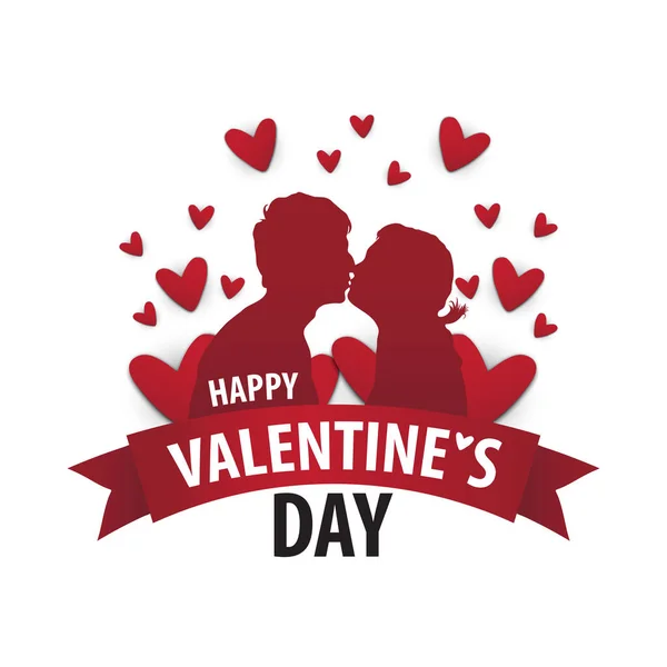 Ilustração Valentine Feliz Com Dois Amantes Com Fita Corações —  Vetores de Stock