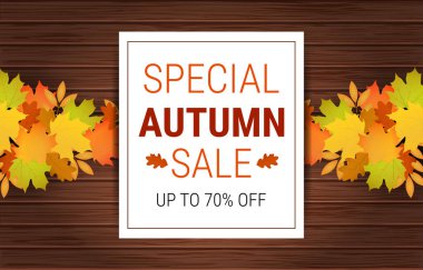 Özel sonbahar indirimi afişi. Sonbahar yapraklı resim. Sonbaharda poster