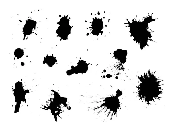 Vector Black Paint Splashes Set Design Ink Illustration — Stock Vector