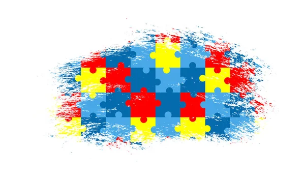 Vektör grunge puzzle arka planı. Renkli otizm farkındalık bulmaca çizimi