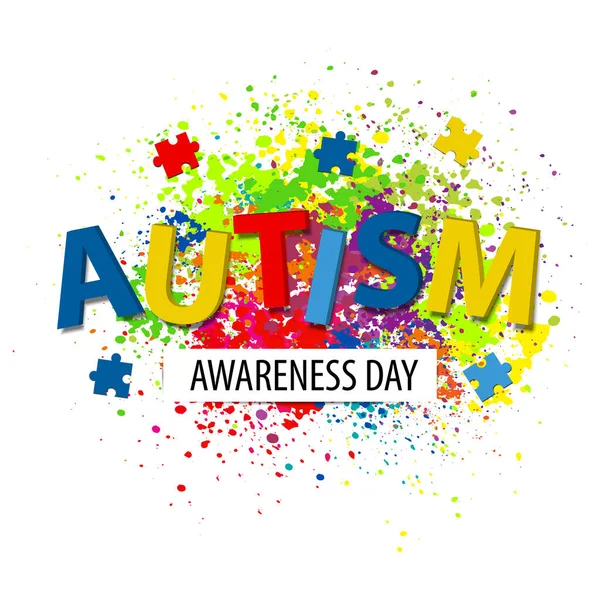 Autism Awareness Poster Colorful Puzzle — Stock Vector