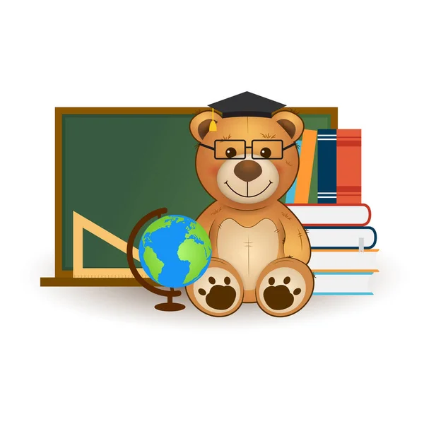 Εκπαιδευτική Απεικόνιση Πίσω Στο Σχολείο Χαριτωμένο Αρκουδάκι Βιβλία Υδρόγειο Και — Διανυσματικό Αρχείο