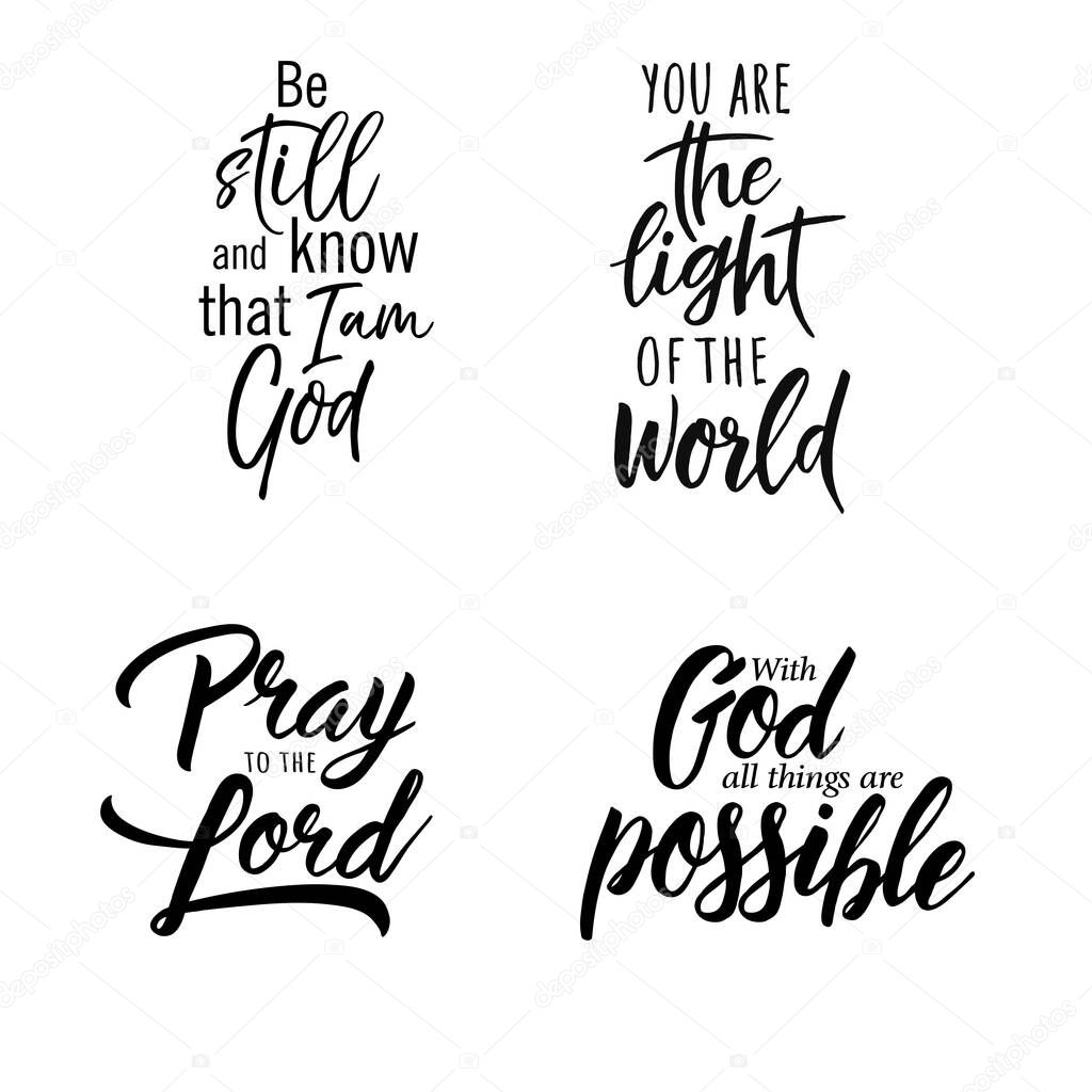 Set of christian lettering quotes. Vector motivation phrases