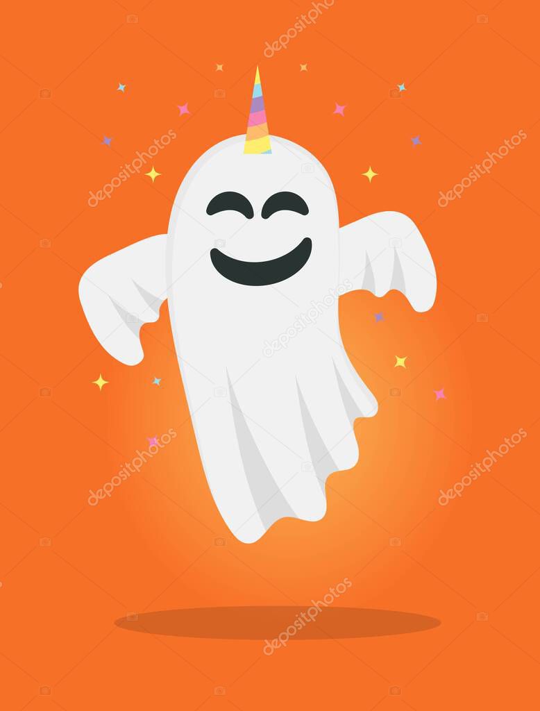 Cute cartoon ghost. Ghost-unicorn. Funny cartoon character