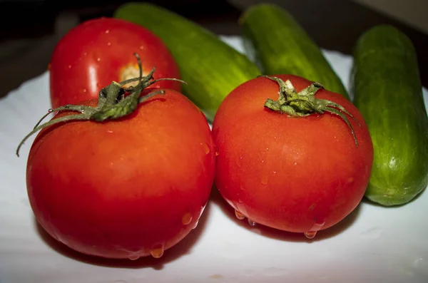 Closeup Shot Tomatoes Cucumbers — Stock Photo, Image