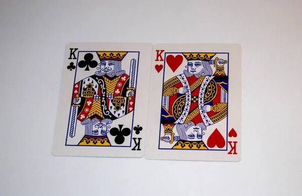 Jugando Cartas Par Reyes Corazones Clubes — Foto de Stock