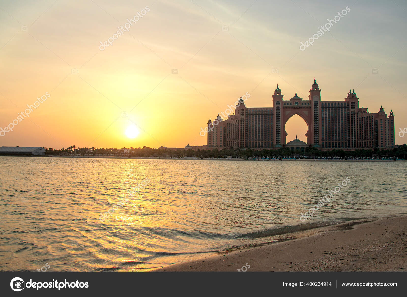 View Atlantis Hotel Sunset Dubai United Arab Emirates Outdoor Shot.