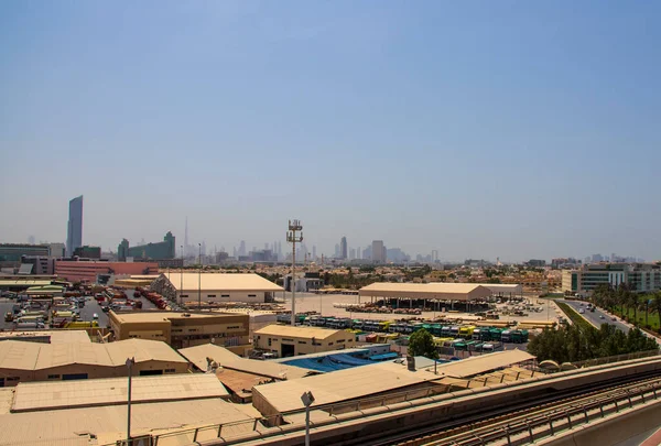 View Usual Dubai Skyline Warehouse Foreground Uae Outdoors Shot — Stock Photo, Image