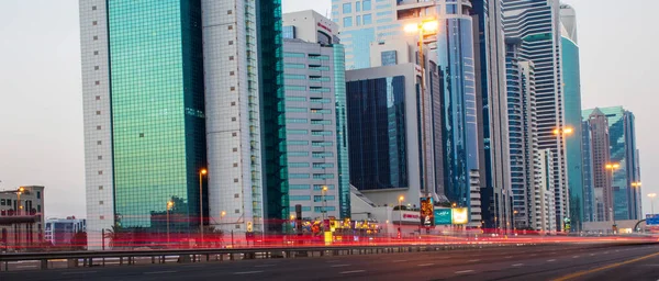Ljusspår Huvudvägen Till Förenade Arabemiraten Shaikh Zayed Road Dubai Utomhus — Stockfoto