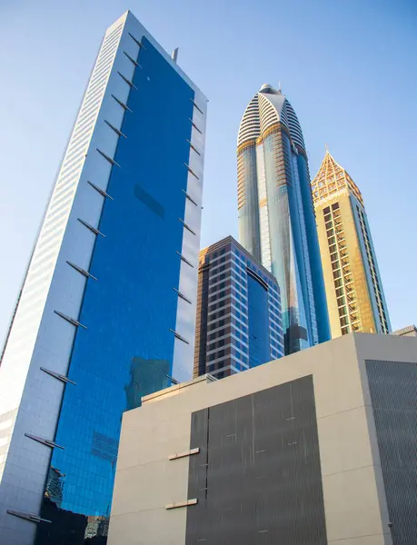 Vista Algunos Rascacielos Largo Carretera Sheikh Zayed Dubai Aire Libre — Foto de Stock