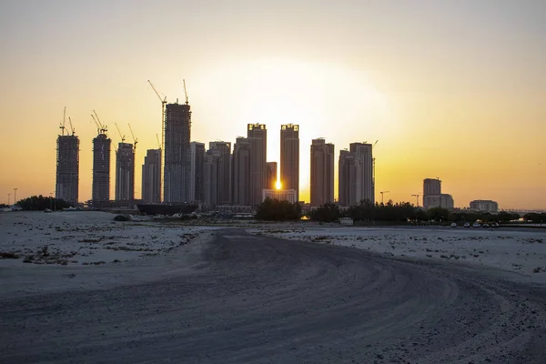 Dubai Nin Jadaf Bölgesinde Gün Doğumu Dubai Creek Limanı Inşaatı — Stok fotoğraf