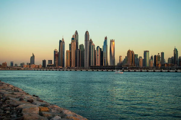 View Dubai Marina Sunset Hour Shot Made Palm Jumeirah Man — Stock Photo, Image