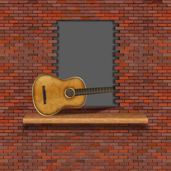 Ακουστική κιθάρα τοίχο από τούβλα — Διανυσματικό Αρχείο