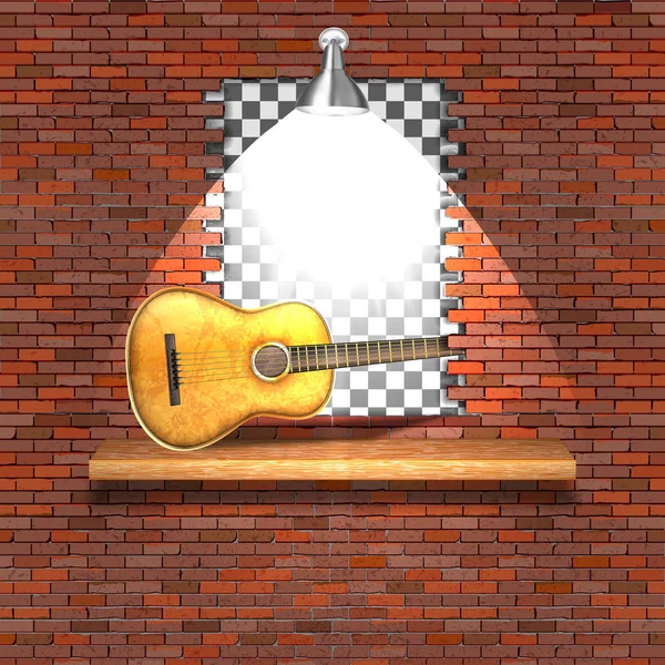 Acoustic guitar brick wall — Stock Vector