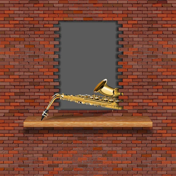 Saxophone dans le mur de briques en panne . — Image vectorielle