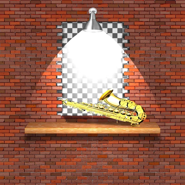 Saxofón en la pared de ladrillo de la falla . — Vector de stock