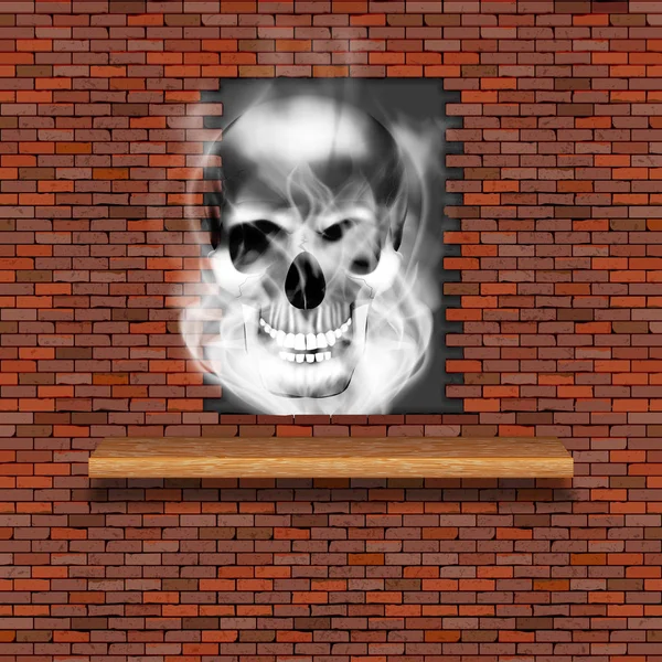 Cranio in una rottura muro di mattoni — Vettoriale Stock