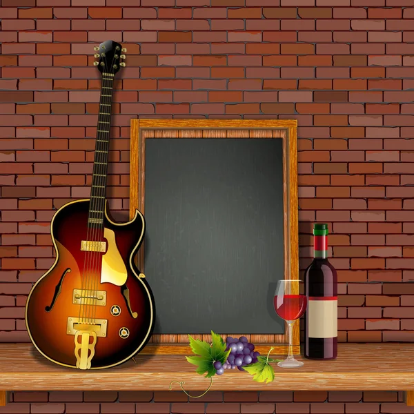 Guitarra de jazz en el estante con — Vector de stock