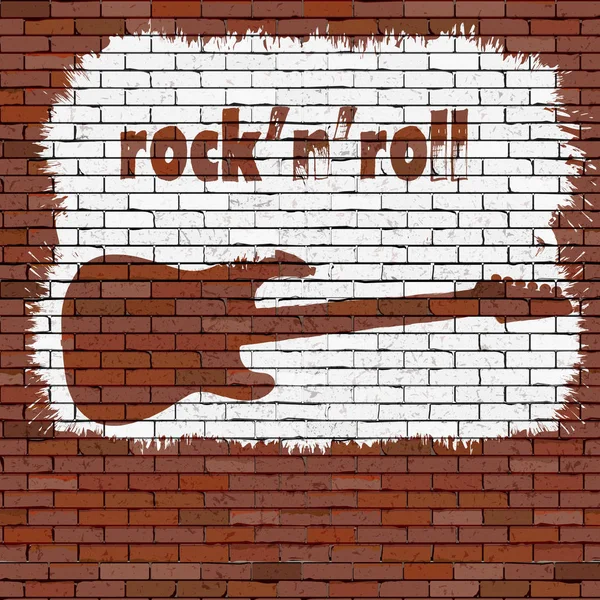 Stencil rock and roll su un mattone — Vettoriale Stock