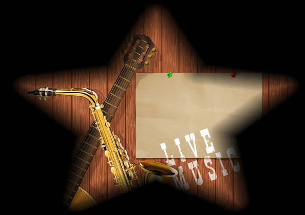 Planches musicales guitare saxophone ombre — Image vectorielle