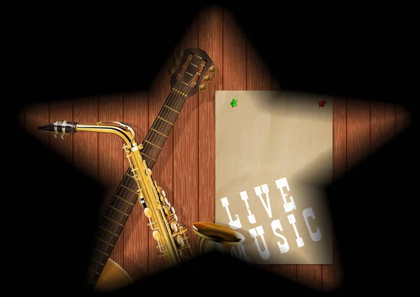 Planches musicales guitare saxophone ombre — Image vectorielle