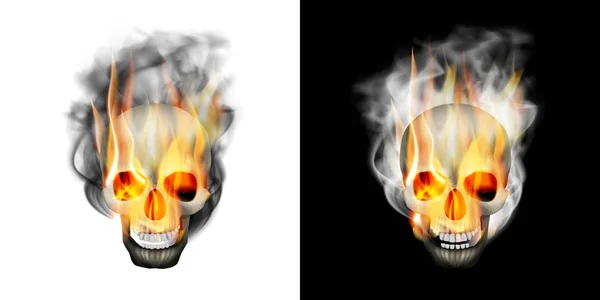 Human skull in the smoke fire — Stock Vector