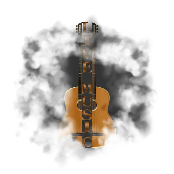 Bir duman bulutu içinde akustik gitar — Stok Vektör