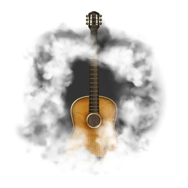 Acoustic guitar in a cloud of smoke — Stock Vector