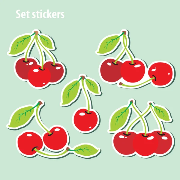 Stickers set vecteur cerise rouge pour enfants pour enfants — Image vectorielle