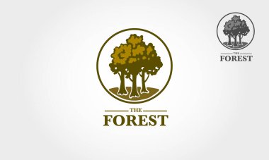 Orman Vektörü Logosu Çizimi. Forest Logo Şablonu şık, doğal büyüme ve yaşam gücü.